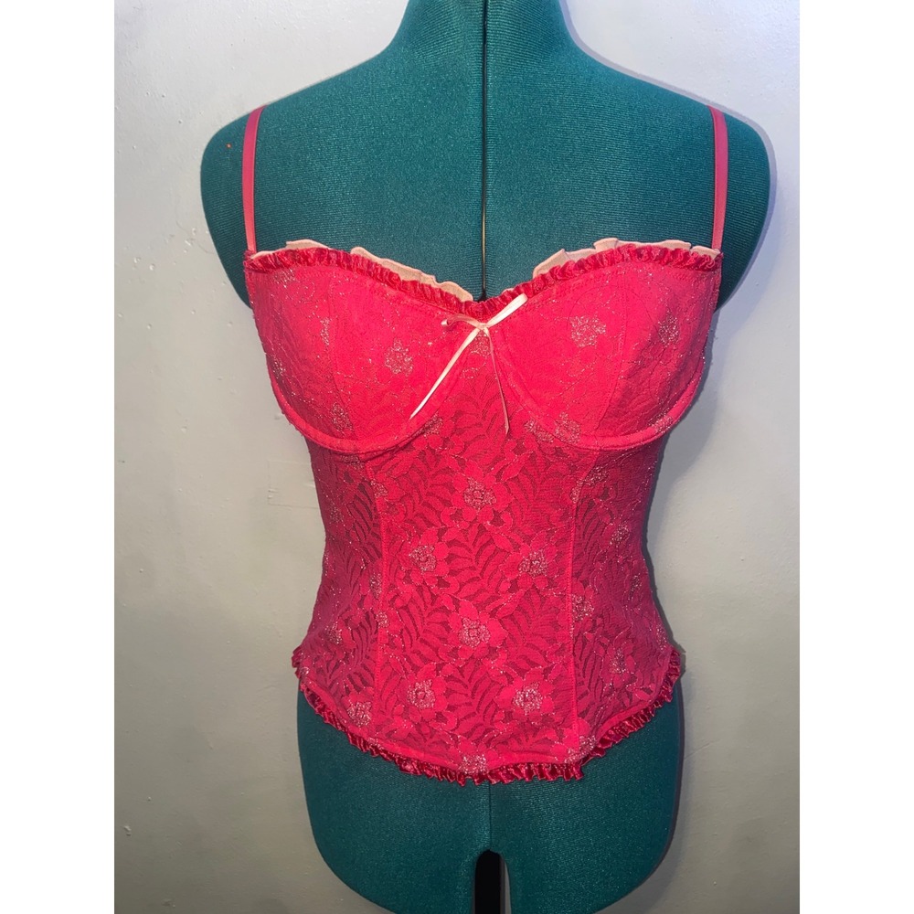 Y2K Vintage Victorias Secret Sexy Little Things Lace Glitter Coquette Corset Top
